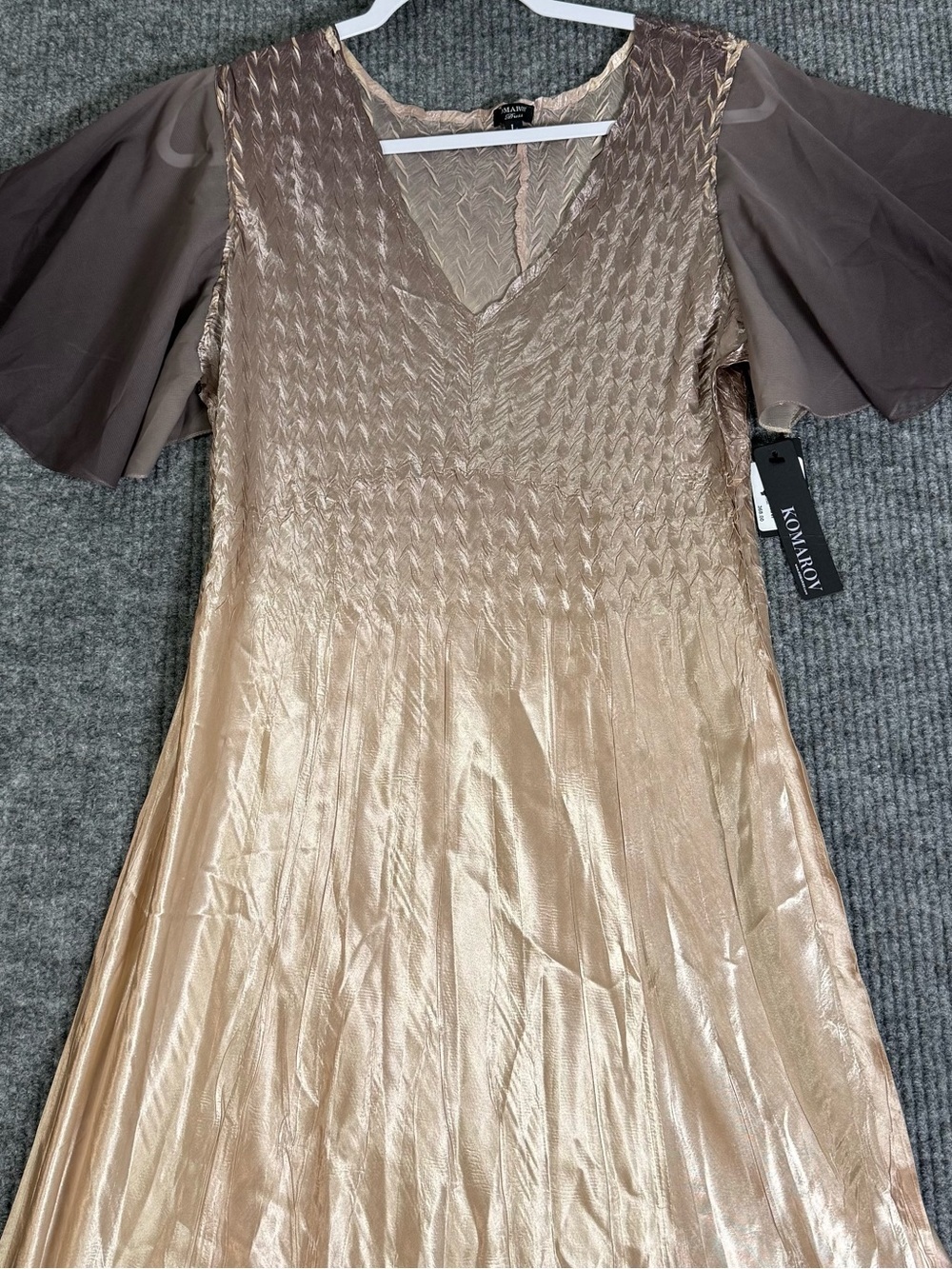 Komarov Metallic Champagne Maxi Dress with Flutter Sleeves - Picture 8 of 12